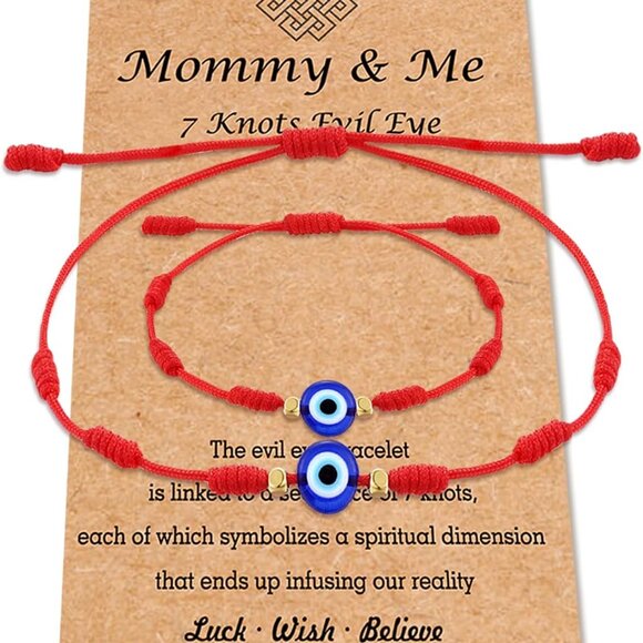 7 Knot Evil Eye Bracelet Red String Bracelets Protection Mommy and Me Matching B - Picture 1 of 7